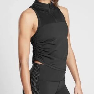NWT ATHLETA "Hiit It" Ruched Side Tank Top Sleeveless 1/4 Zip MED Black